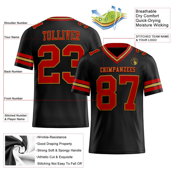 Custom Black Red-Old Gold Authentic Football Jersey alternate