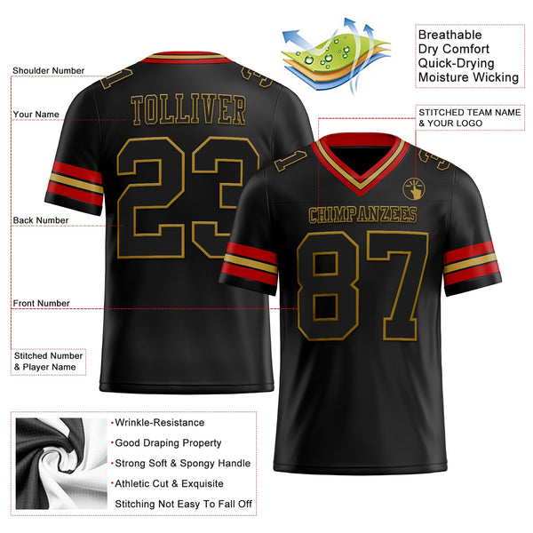 Custom Black Old Gold-Red Authentic Football Jersey alternate