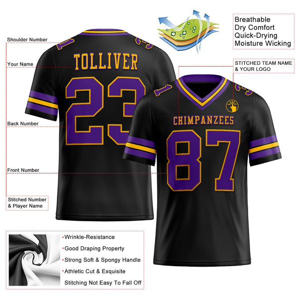 Custom Black Purple-Gold Authentic Football Jersey alternate