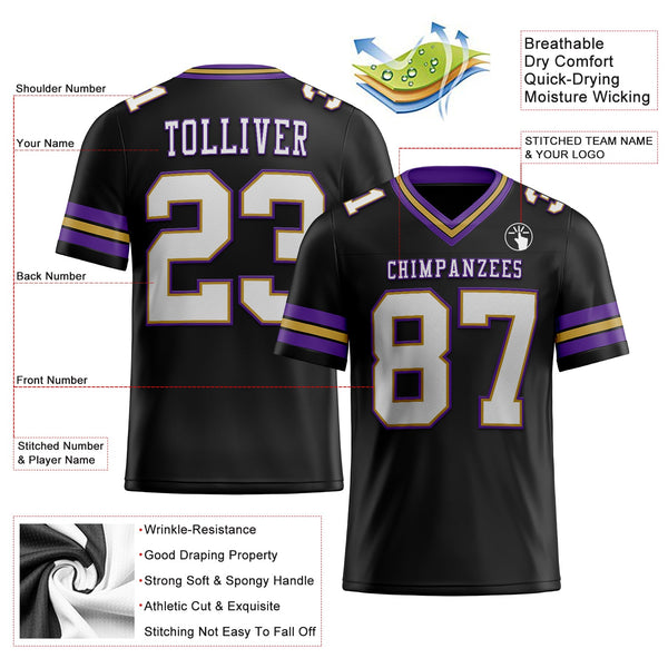 Custom Black White Old Gold-Purple Authentic Football Jersey alternate