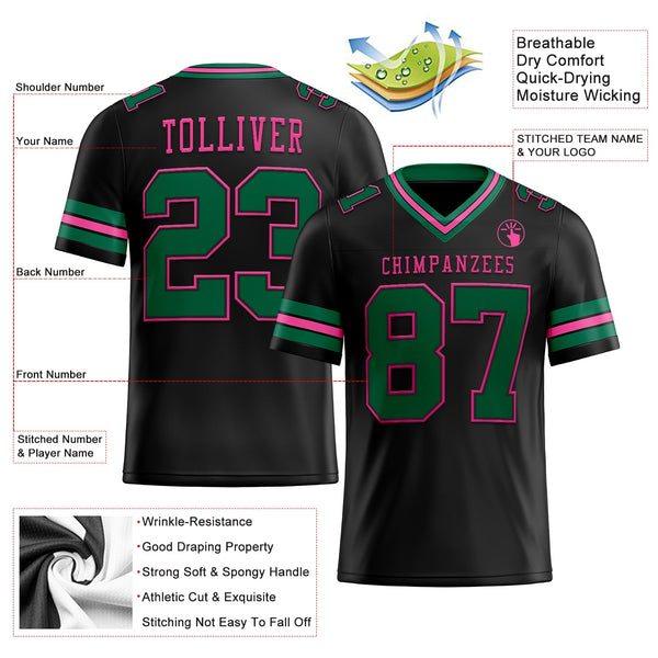 Custom Black Kelly Green-Pink Authentic Football Jersey alternate