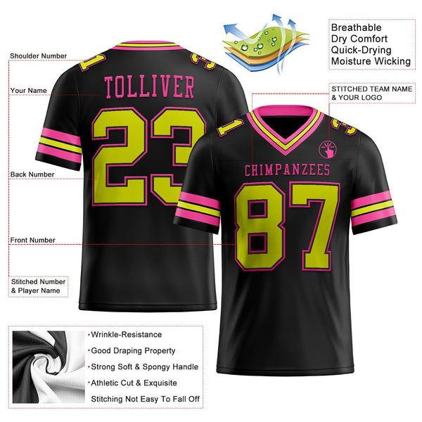 Custom Black Neon Yellow-Pink Authentic Football Jersey alternate