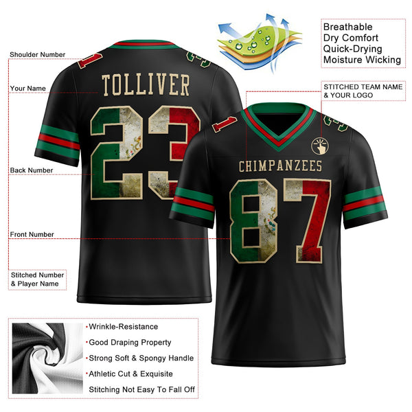 Custom Black Vintage Mexican Flag Kelly Green Red-City Cream Authentic Football Jersey alternate