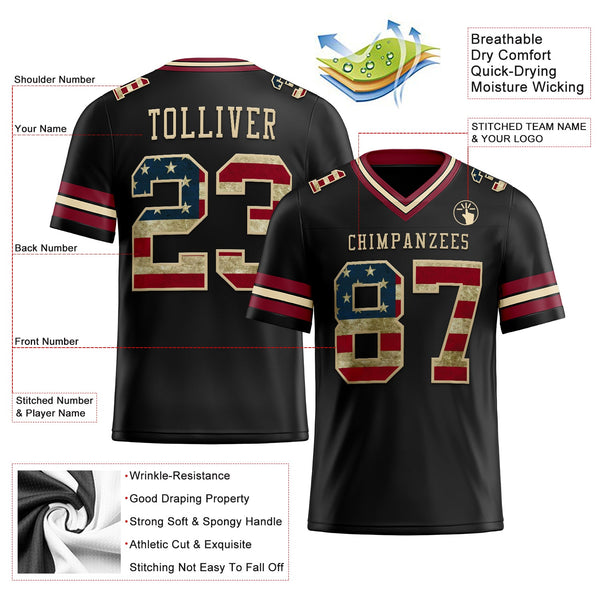 Custom Black Vintage USA Flag Crimson-City Cream Authentic Football Jersey alternate
