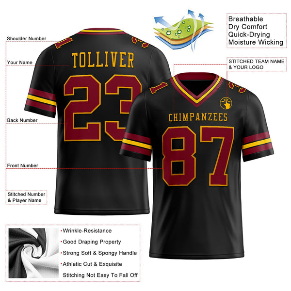 Custom Black Crimson-Gold Authentic Football Jersey alternate