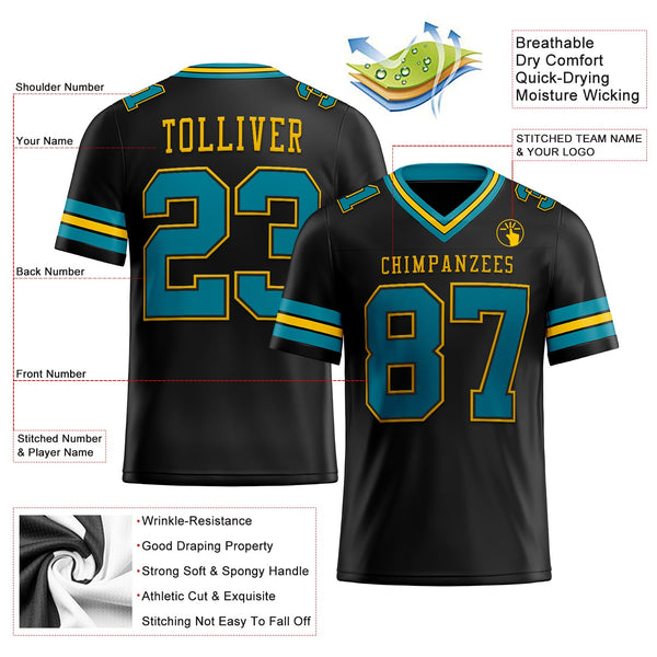 Custom Black Teal-Yellow Authentic Football Jersey alternate
