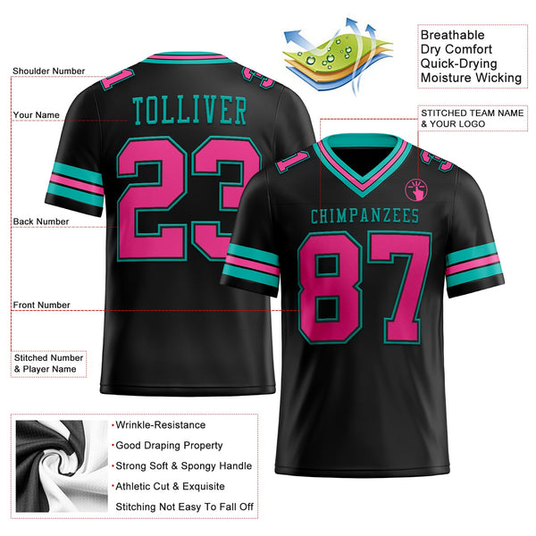 Custom Black Pink-Aqua Authentic Football Jersey alternate