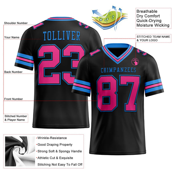 Custom Black Pink-Powder Blue Authentic Football Jersey alternate