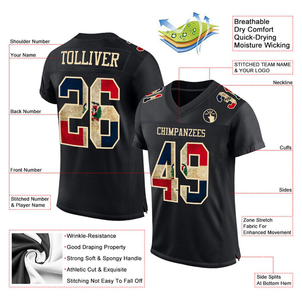 Custom Black Vintage Dominican Republic Flag-City Cream Mesh Authentic Football Jersey alternate