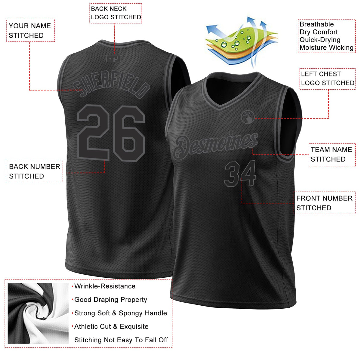 Custom Black Steel Gray Authentic Throwback Basketball Jersey - Front