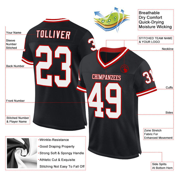 Custom Black White-Red Mesh Authentic Throwback Football Jersey alternate