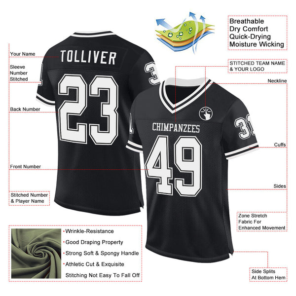 Custom Black White Mesh Authentic Throwback Football Jersey alternate