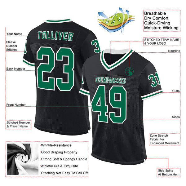 Custom Black Kelly Green-White Mesh Authentic Throwback Football Jersey alternate