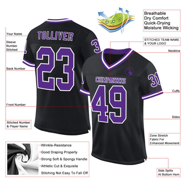 Custom Black Purple-White Mesh Authentic Throwback Football Jersey alternate
