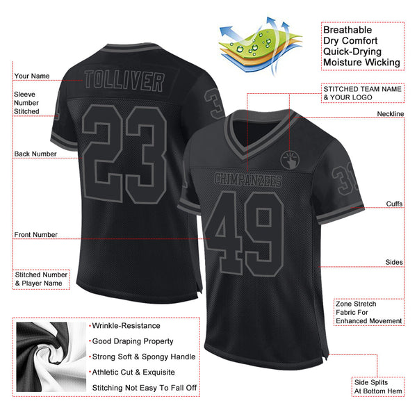 Custom Black Steel Gray Mesh Authentic Throwback Football Jersey alternate