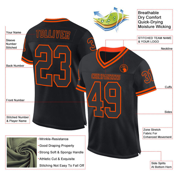 Custom Black Orange Mesh Authentic Throwback Football Jersey alternate