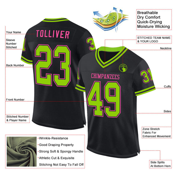 Custom Black Neon Green-Pink Mesh Authentic Throwback Football Jersey alternate