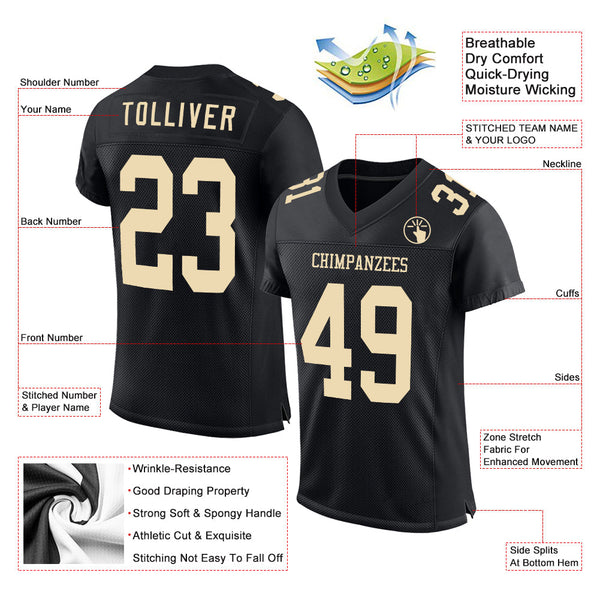 Custom Black Cream Mesh Authentic Football Jersey alternate