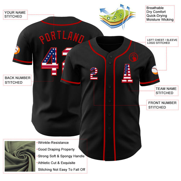 Custom Black USA Flag-Red Authentic Baseball Jersey alternate