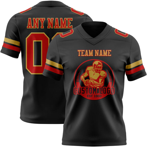 Custom Black Red-Old Gold Authentic Football Jersey alternate