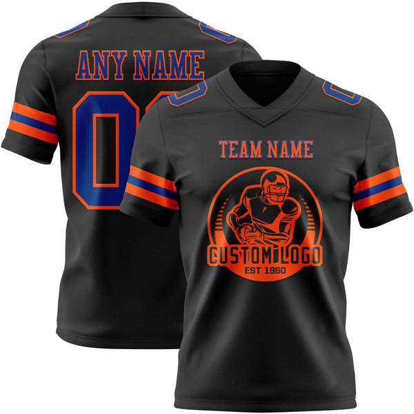 Custom Black Royal-Orange Authentic Football Jersey alternate