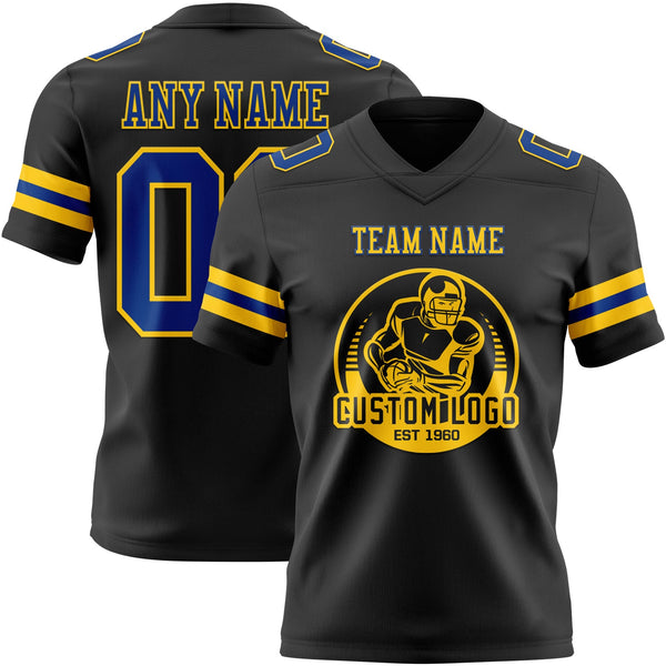 Custom Black Royal-Yellow Authentic Football Jersey alternate
