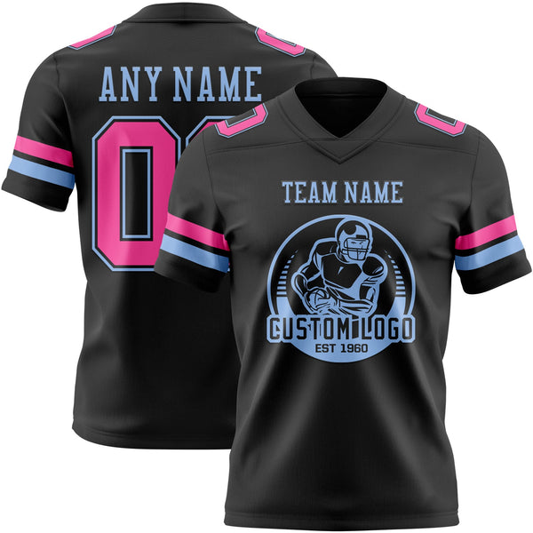 Custom Black Pink-Light Blue Authentic Football Jersey alternate