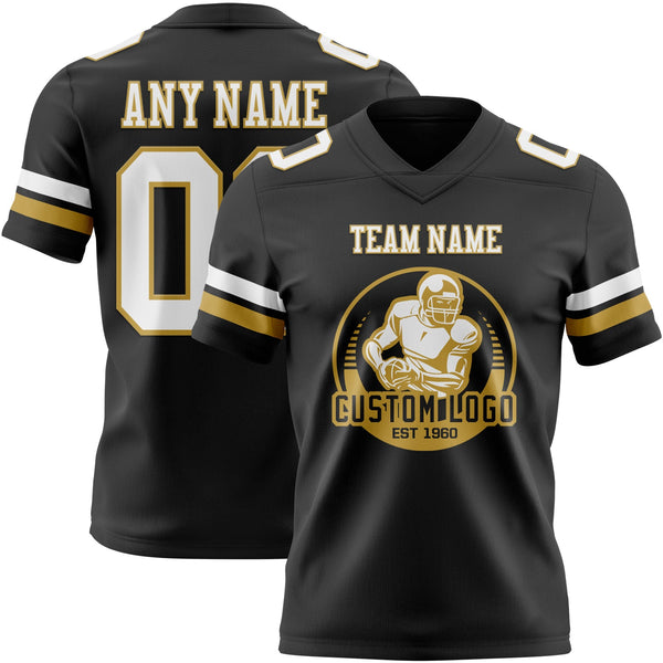 Custom Black White-Old Gold Authentic Football Jersey alternate