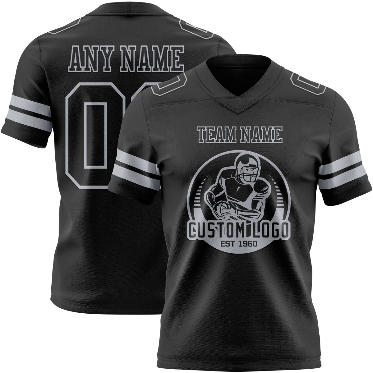 Custom Black Gray Authentic Football Jersey - Back