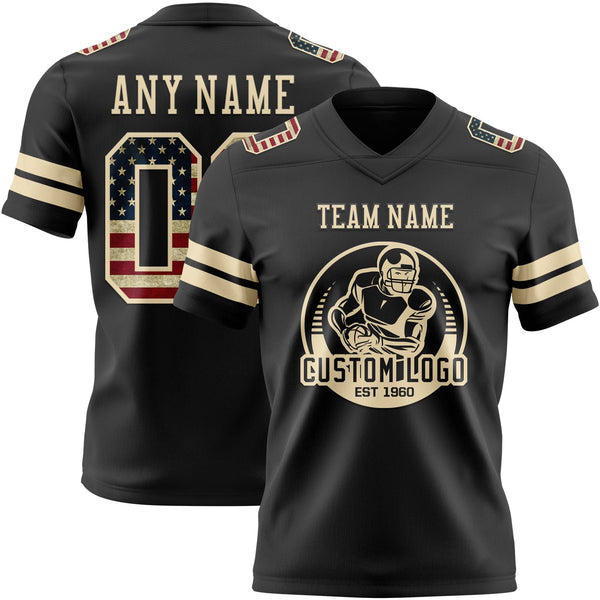 Custom Black Vintage USA Flag-Cream Authentic Football Jersey alternate