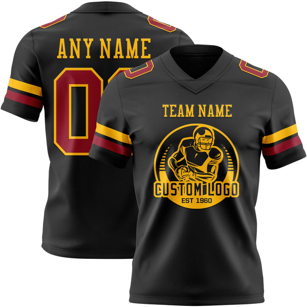 Custom Black Cardinal-Gold Authentic Football Jersey alternate