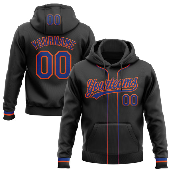 Custom Stitched Black Royal-Orange Baseball Pullover Sweatshirt Hoodie