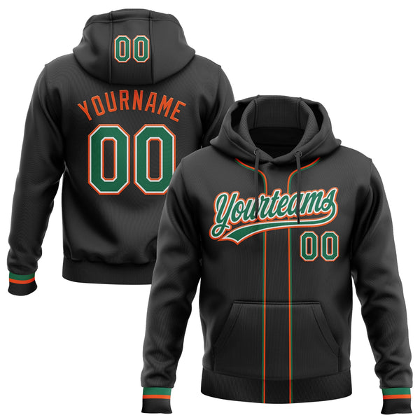 Custom Stitched Black Kelly Green Orange-White Baseball Pullover Sweatshirt Hoodie