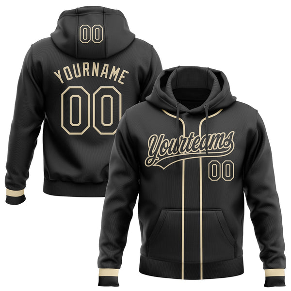 Custom Stitched Black Cream Baseball Pullover Sweatshirt Hoodie
