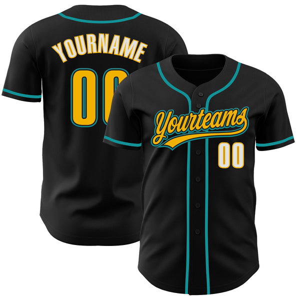 Custom Black Gold Teal-White Authentic Baseball Jersey