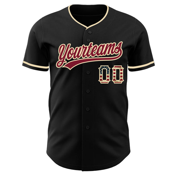 Custom Black Vintage USA Flag Cream-Crimson Authentic Baseball Jersey alternate