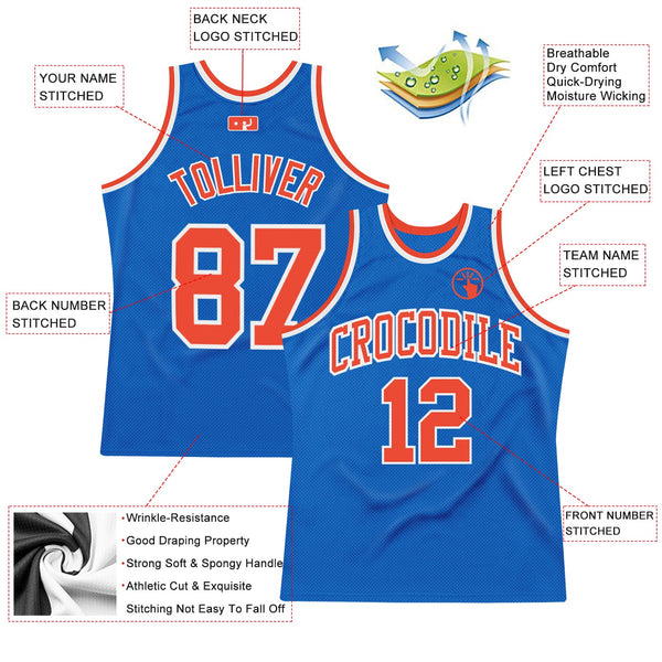 Custom Blue Orange-White Authentic Throwback Basketball Jersey alternate