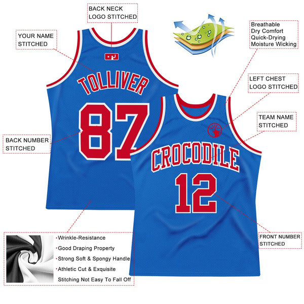 Custom Blue Red-White Authentic Throwback Basketball Jersey alternate