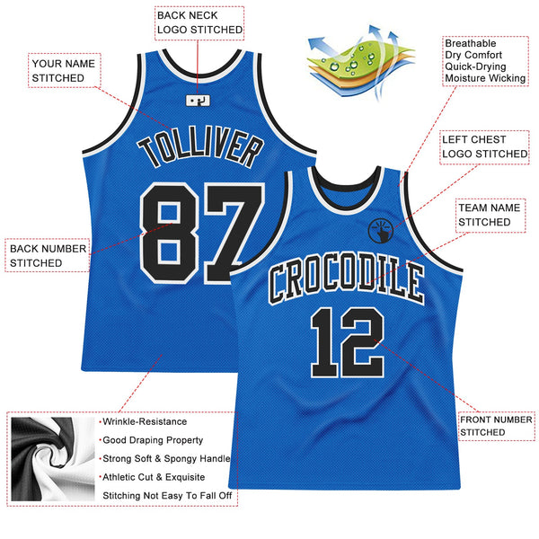 Custom Blue Black-White Authentic Throwback Basketball Jersey alternate