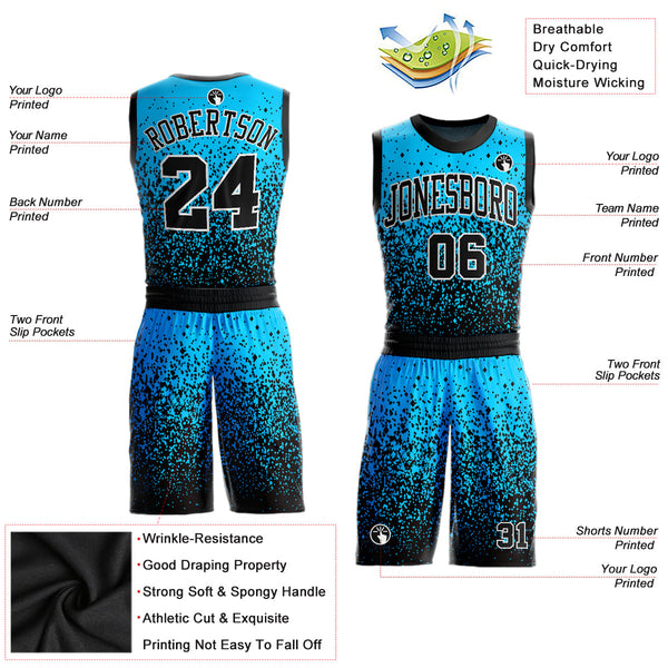 Custom Blue Black-White Round Neck Sublimation Basketball Uniform Jersey alternate