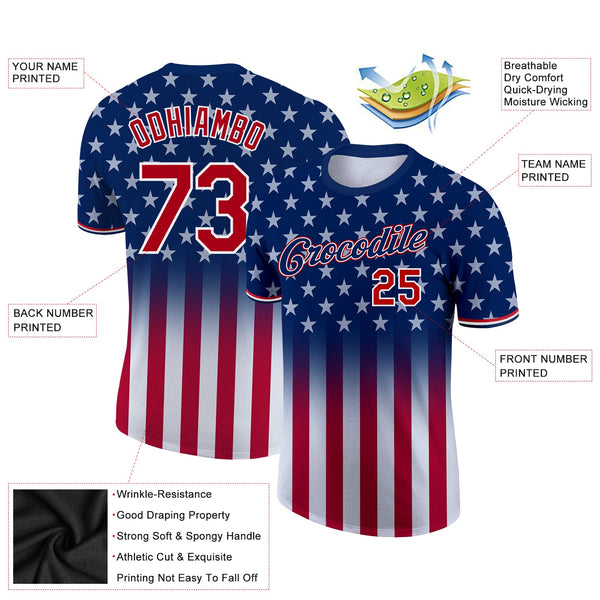 Custom Blue Red-White 3D American Flag Fashion Performance T-Shirt alternate