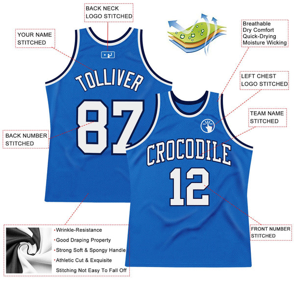 Custom Blue White-Navy Authentic Throwback Basketball Jersey alternate