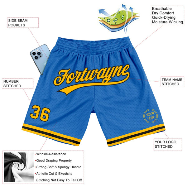Custom Blue Gold-Black Authentic Throwback Basketball Shorts alternate