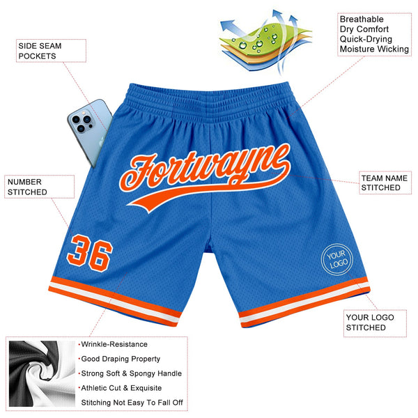 Custom Blue Orange-White Authentic Throwback Basketball Shorts alternate