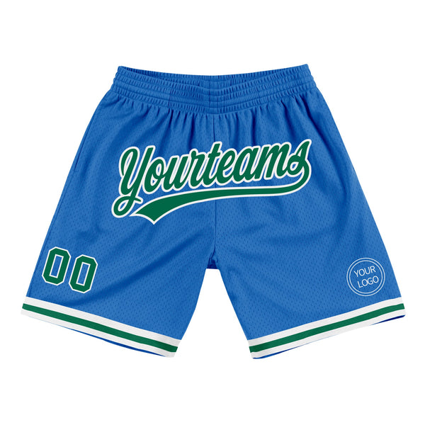 Custom Blue Kelly Green-White Authentic Throwback Basketball Shorts