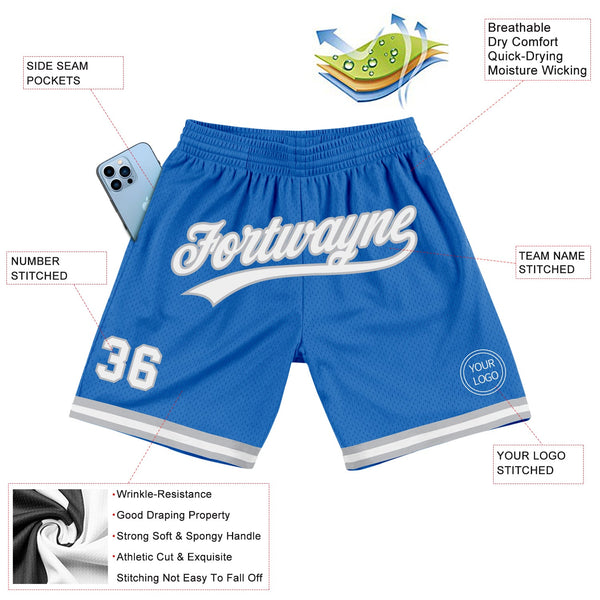 Custom Blue White-Gray Authentic Throwback Basketball Shorts alternate