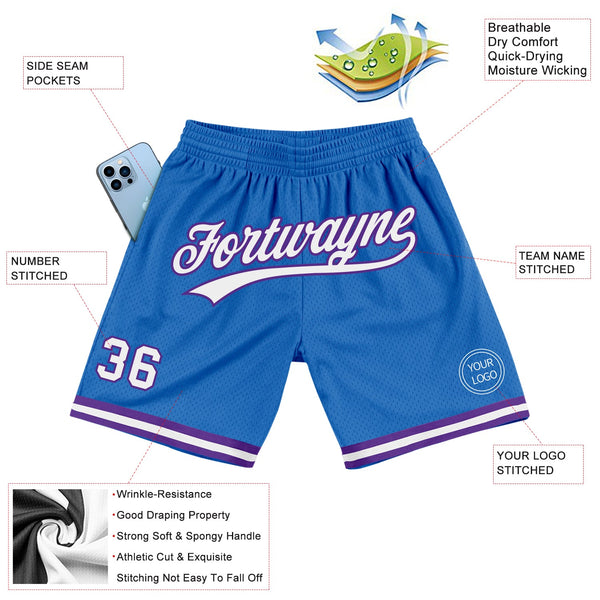 Custom Blue White-Purple Authentic Throwback Basketball Shorts alternate