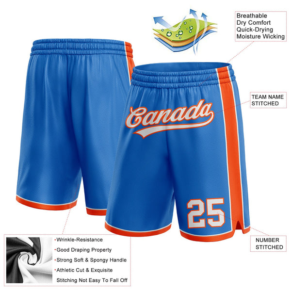 Custom Blue White-Orange Authentic Basketball Shorts alternate