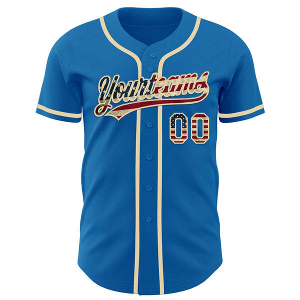 Custom Blue Vintage USA Flag-Cream Authentic Baseball Jersey alternate