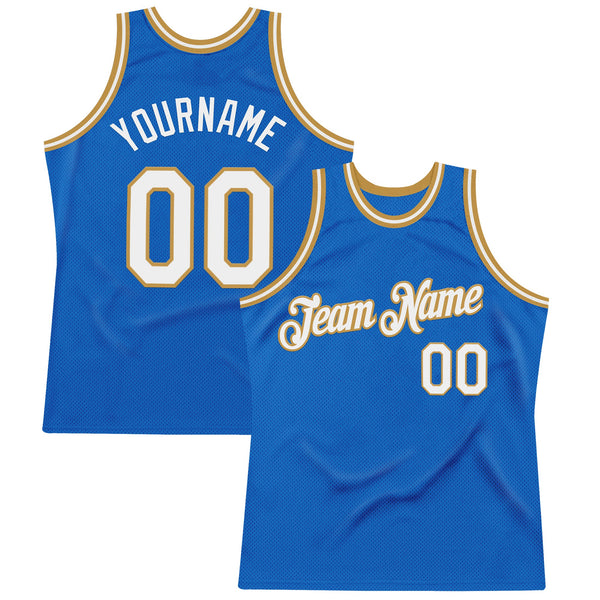 Custom Blue White-Old Gold Authentic Throwback Basketball Jersey